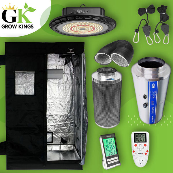 Grow Tent Kit With LED Light, Fan, Carbon Filter, Ducting, Timer, Hygrometer & Ratchet hangers