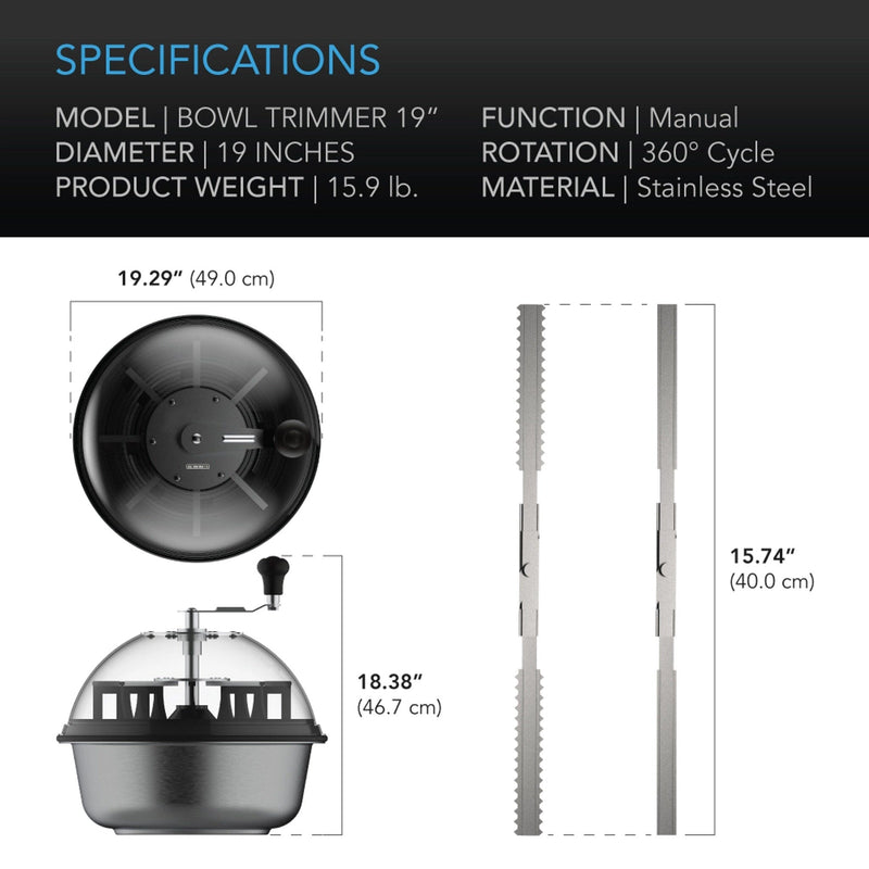 AC Infinity Bud Bowl trimmer, Twist Spin Cut With Clear Visibility Dome Wet Or Dry Product - 19 inch / 48.2cm