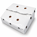 30L Coco Grow Pot packed flat, white grow bag with folded top flap and coco visible through holes