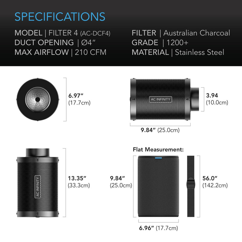AC Infinity Duct Carbon Filter, Australian Charcoal - 4 Inch - 100mm