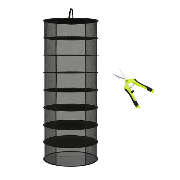 8-Layer Heavy Duty Hanging Drying & Curing Rack with Snips – Collapsible Mesh Herb & Flower Dryer