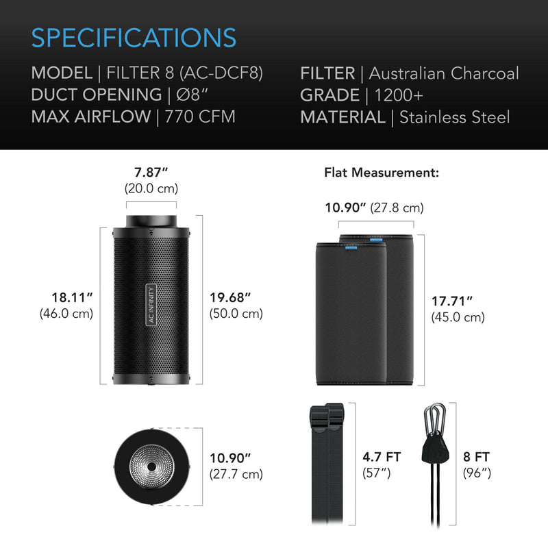 AC Infinity Carbon Filter, Australian Charcoal -  8 Inch | 200mm