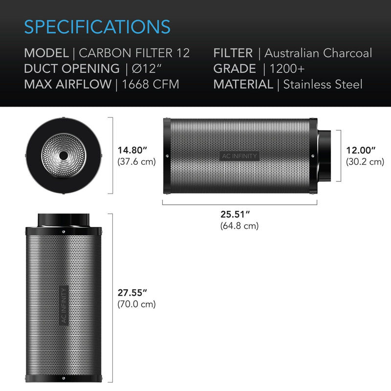 AC Infinity Carbon Filter, Australian Charcoal - 12 Inch | 300mm