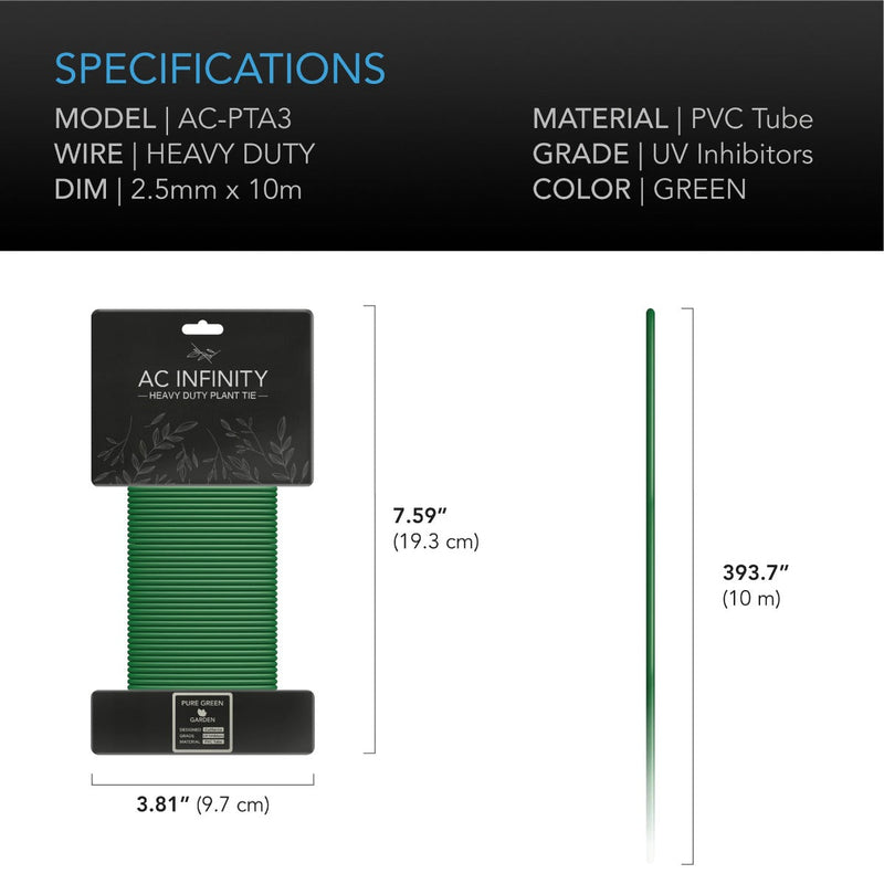 AC Infinity Heavy-Duty Twist Ties, Thin Rubberized Texture - 10m