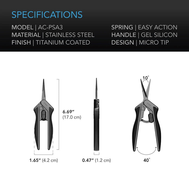 AC Infinity Stainless Steel Pruning Shear, Ergonomic Lightweight - 6.6” Straight Blades