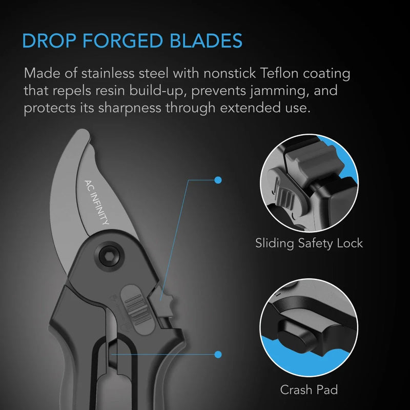 AC Infinity Stainless Steel Pruning Shear, 8” Bypass Blades