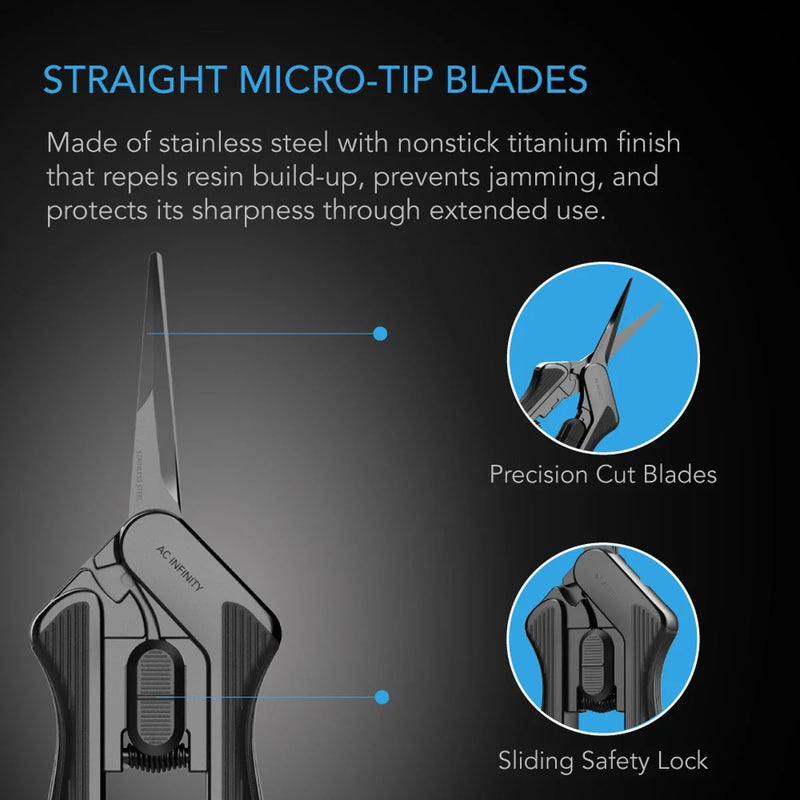 AC Infinity Stainless Steel Pruning Shear With Cleaning Kit, Ergonomic Lightweight - 6.6” Straight Blades