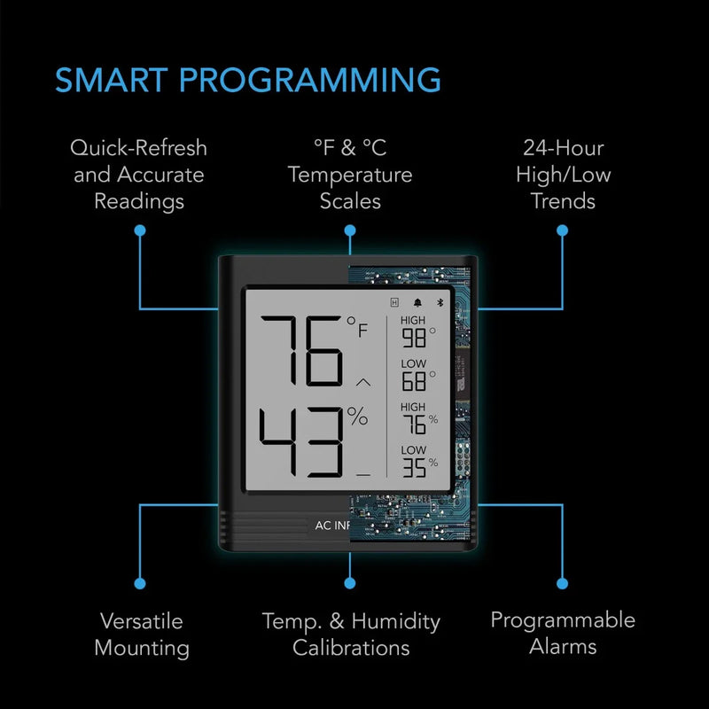 AC Infinity Cloudcom B2 Smart Thermo-Hygrometer With Data APP, Integrated Sensor Probe