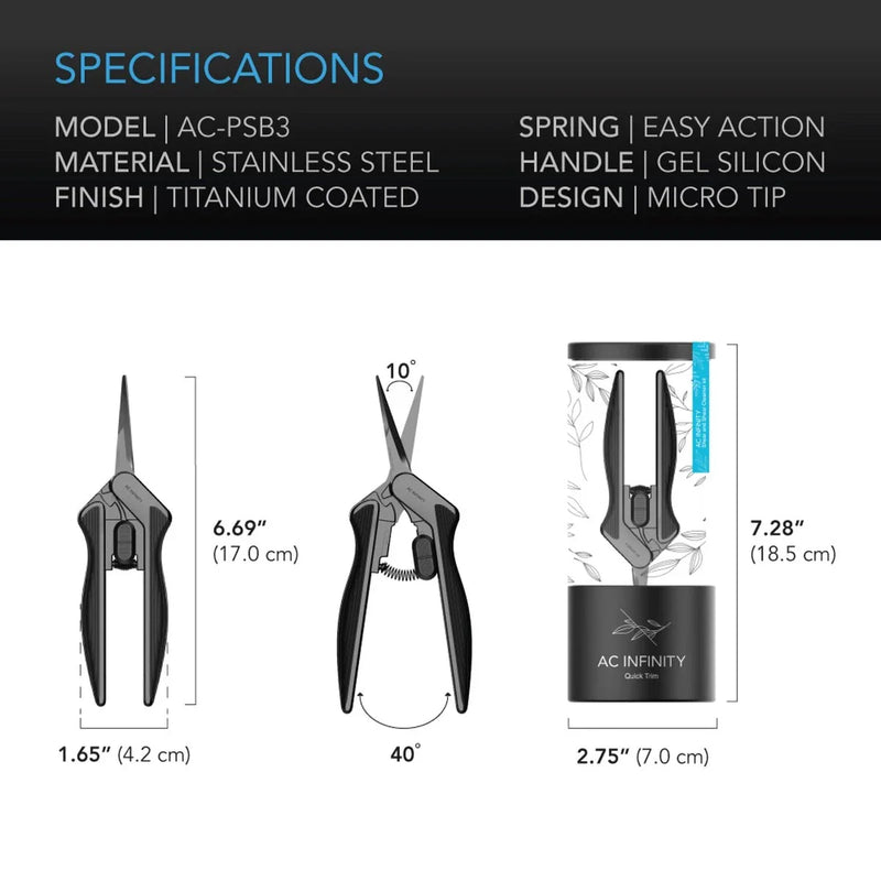 AC Infinity Stainless Steel Pruning Shear With Cleaning Kit, Ergonomic Lightweight - 6.6” Straight Blades