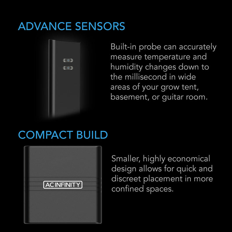 AC Infinity Cloudcom A2 Mini Smart Thermo-Hygrometer With Data App - Integrated Sensor Probe