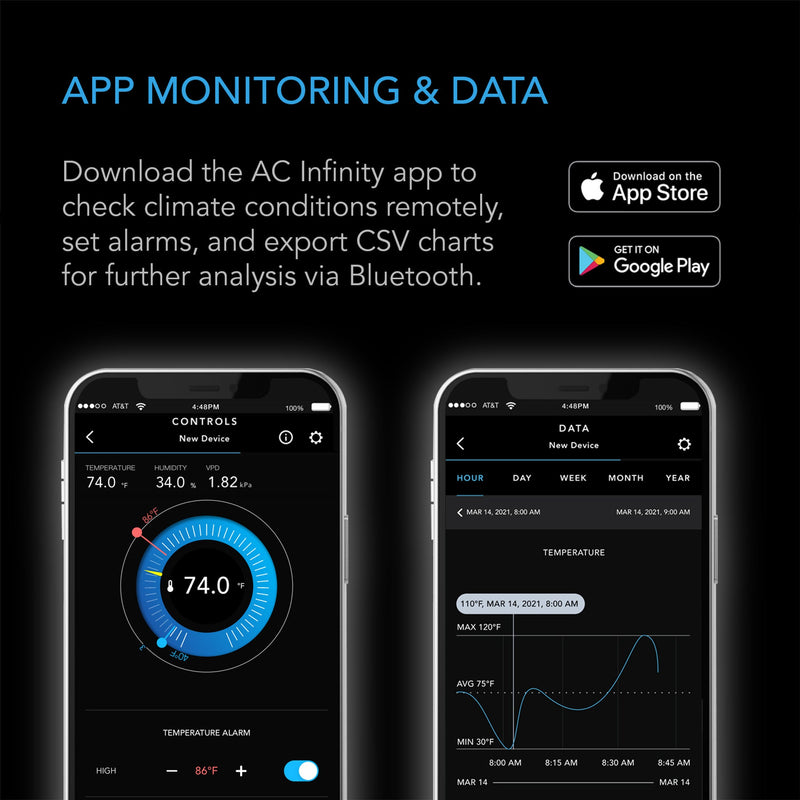 AC Infinity Cloudcom A1 Mini Smart Thermo-Hygrometer With Data App, 12 ft Sensor Probe
