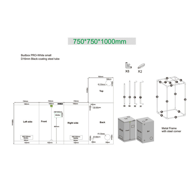 Budbox Pro White Grow Tent - 75x75x100cm