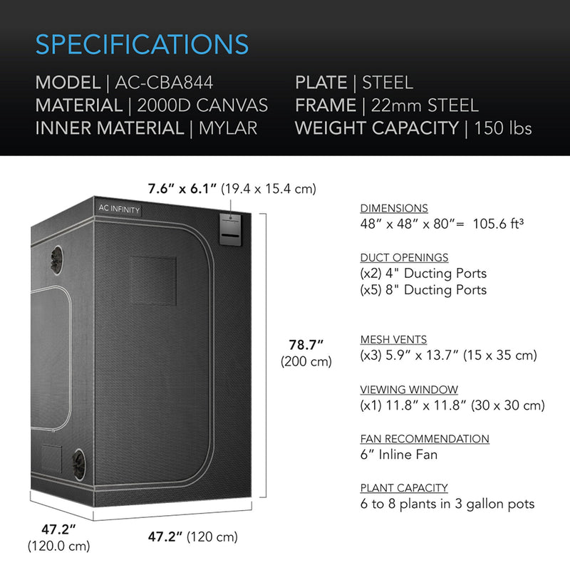 AC Infinity Cloudlab 844 Advance Grow Tent 4x4  2000D Diamond Mylar Canvas