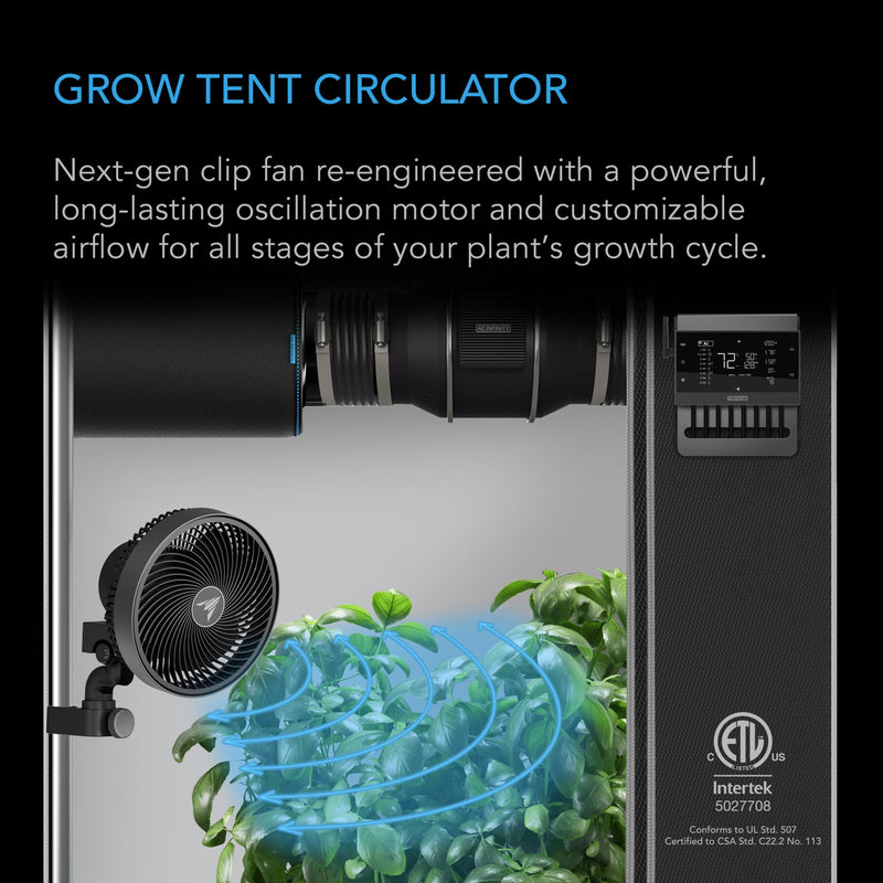 AC Infinity Cloudray S6, Gen 2 Grow Tent Clip Fan 6” With 10 Level Dynamic Wind Modes & Fan Speeds, 10-Level Oscillation
