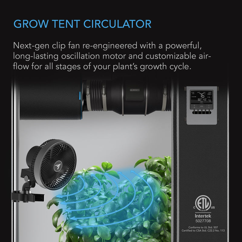 AC Infinity Cloudray S9, Gen 2 Grow Tent Clip Fan 9” With 10 Level Dynamic Wind Modes & Fan Speeds, 10-Level Auto Oscillation