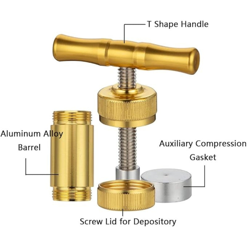 Heavy-Duty T-Handle Pollen Press – Kief Compressor For Herbs & Spices (Gold)