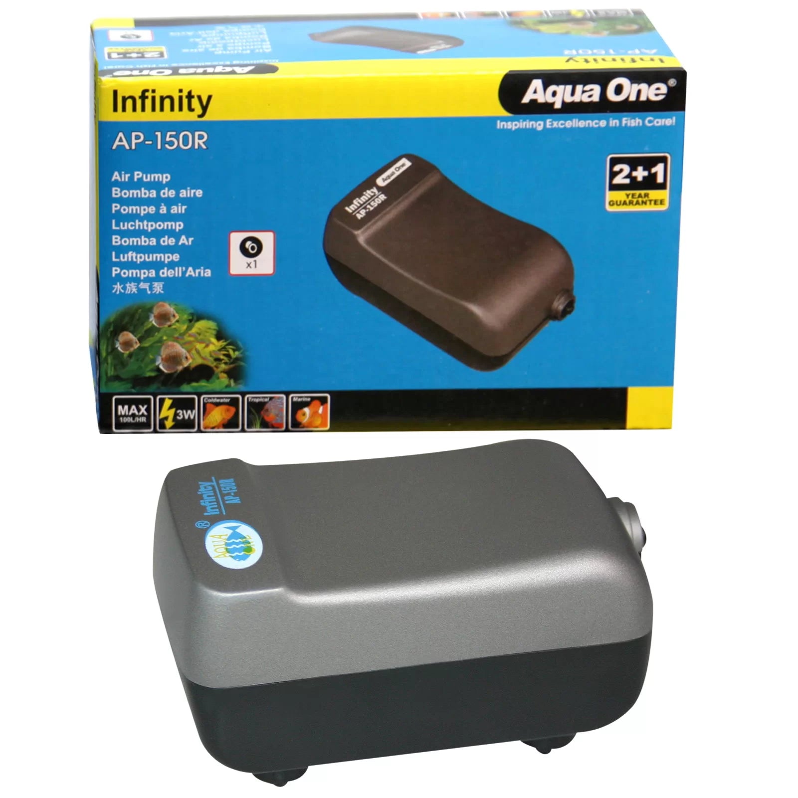 Aqua One Infinity Single Inline Air Pump With Airline Kit - AP150R - 1