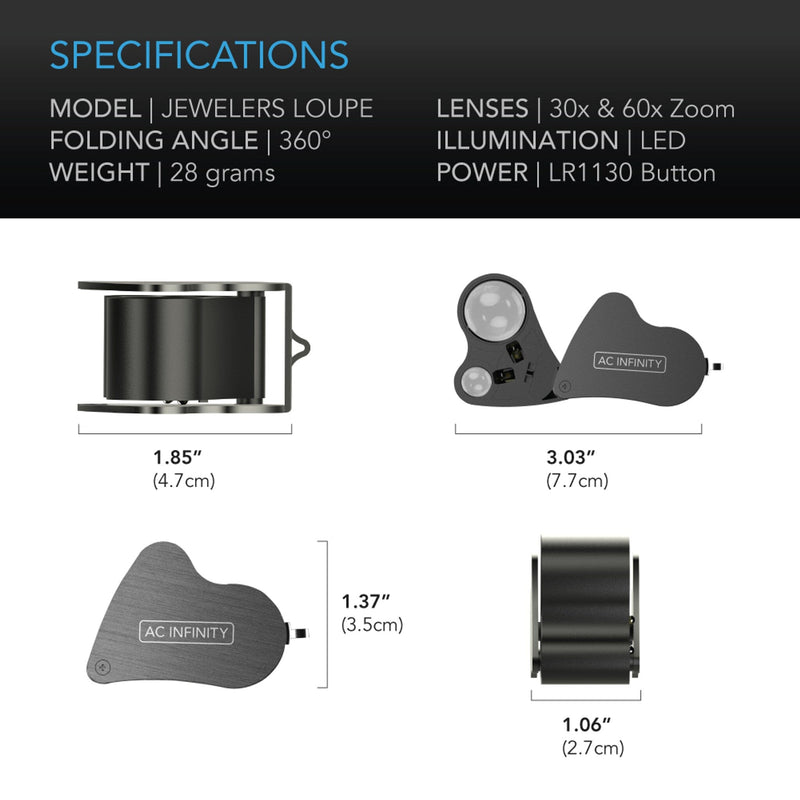 AC Infinity Jewelers Loupe, Pocket Magnifying Glass With LED Light & Dual Lenses