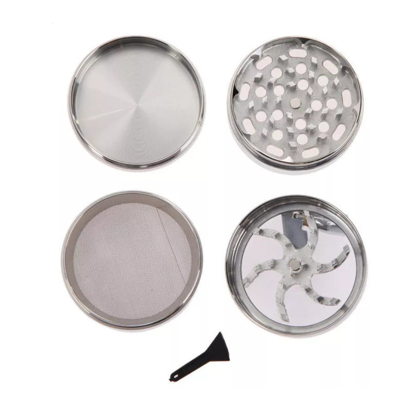 Mini Aluminium Herb GRINDER With Mill Handle Crusher - 4 Piece | 2.5" - Silver