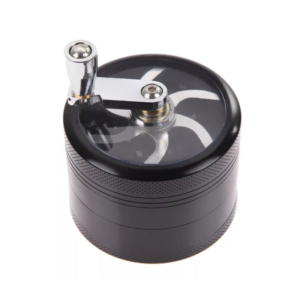 Mini Aluminium Herb GRINDER With Mill Handle Crusher - 4 Piece | 2.5" - Black