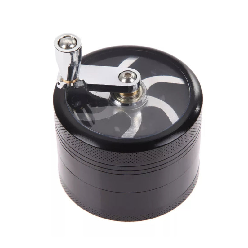 Mini Aluminium Herb GRINDER With Mill Handle Crusher - 4 Piece | 2.5" - Black