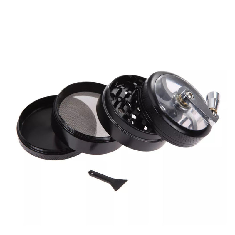 Mini Aluminium Herb GRINDER With Mill Handle Crusher - 4 Piece | 2.5" - Black
