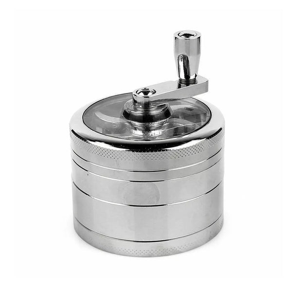 Mini Aluminium Herb GRINDER With Mill Handle Crusher - 4 Piece | 2.5" - Silver