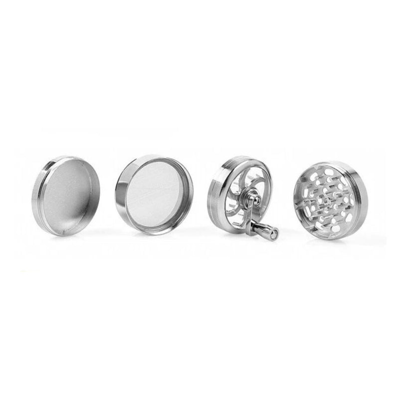 Mini Aluminium Herb GRINDER With Mill Handle Crusher - 4 Piece | 2.5" - Silver