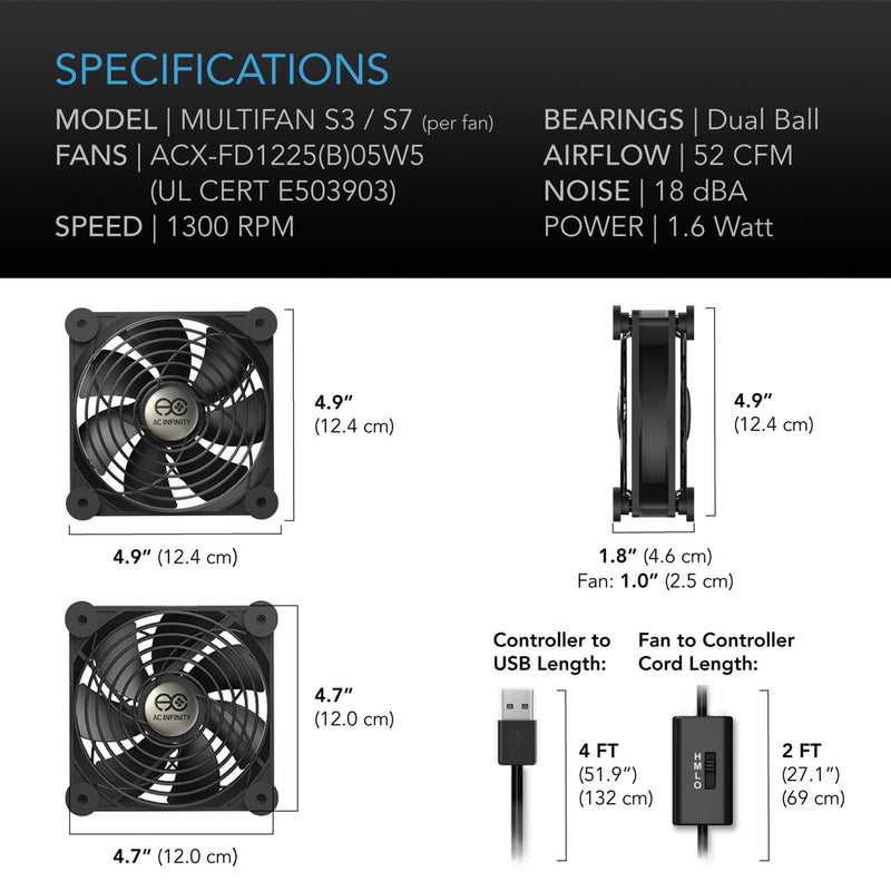AC Infinity Multifan S3 Quiet USB Cooling Fan - 120mm