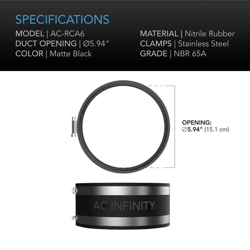 AC Infinity Noise Reduction Clamp, Duct Coupler with Stainless Steel Clamps - 6 inch | 150mm