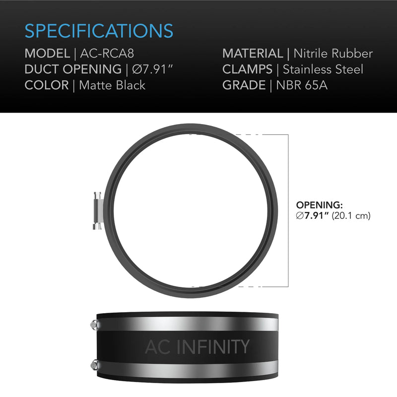 AC Infinity Noise Reduction Clamp, Duct Coupler with Stainless Steel Clamps -8 inch | 200mm