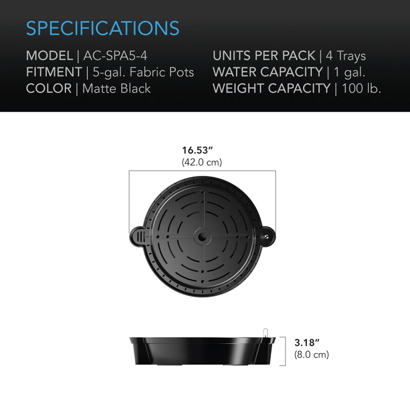 AC Infinity Self-watering Fabric Pot Base - 4 pack
