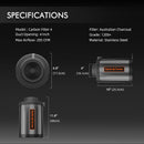 Spider Farmer 100mm (4 inch) carbon filter specifications and dimensions
