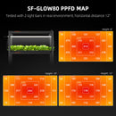 Spider Farmer Glow80 PPFD light distribution map over 120x60cm coverage area