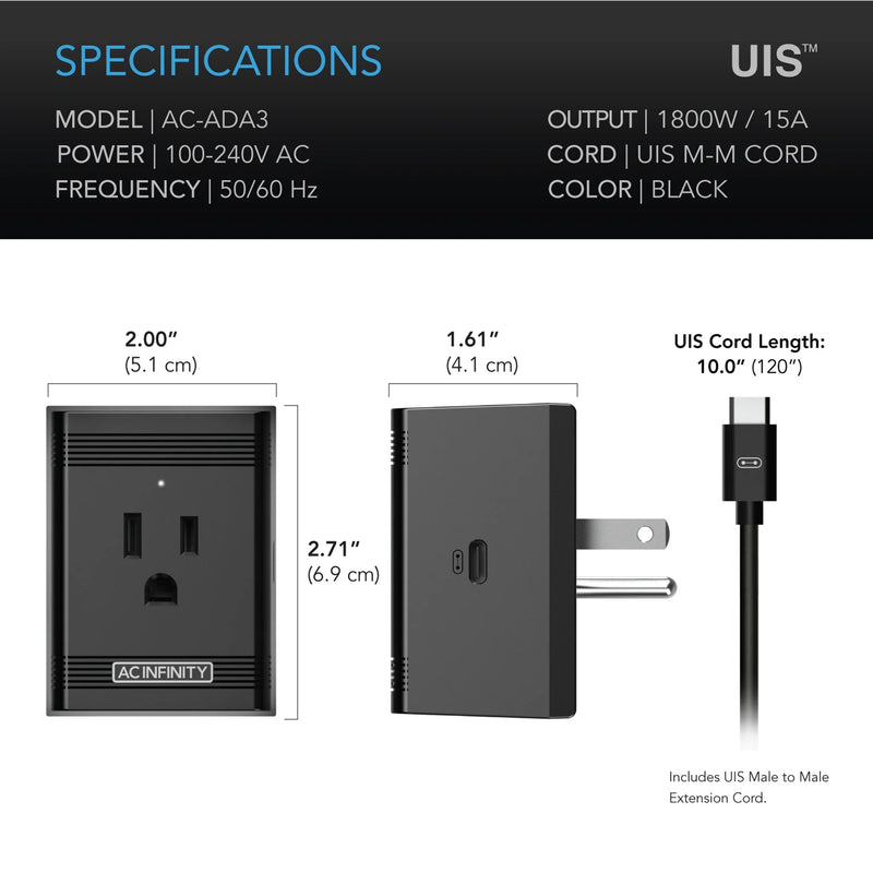 AC Infinity UIS Control Plug, For Outlet Powered Equipment