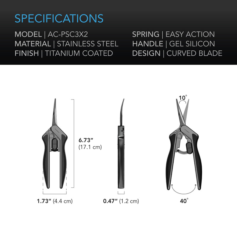 Stainless Steel Curved Pruning Shear Ergonomic Lightweight, 6.6” Curved Blades