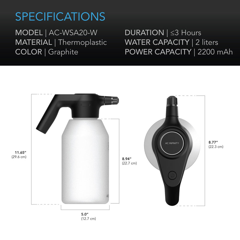 AC Infinity Automatic Water Sprayer Electric Mister - Frost - 2L