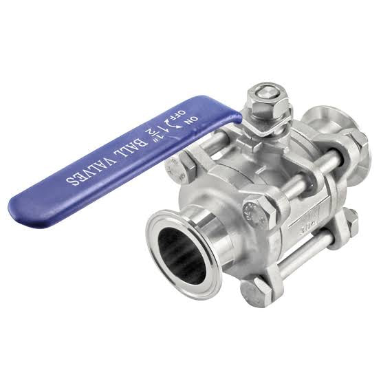 1.5" Sanitary 3 piece Tri - Clamp PTFE Encapsulated Ball Valve - 1000WOG