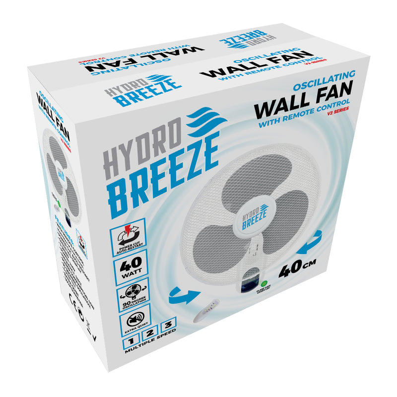 Hydro Breeze - V2 Oscillating 3 Speed Wall Fan - With Remote