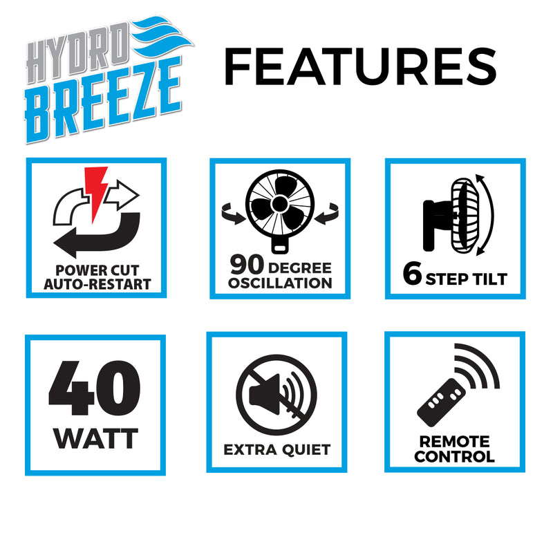 Hydro Breeze - V2 Oscillating 3 Speed Wall Fan - With Remote